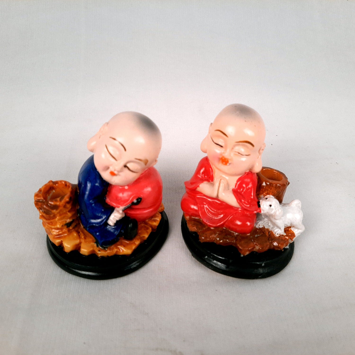 Buddha Baby Monk Showpiece Cum Pen Holder | Feng Shui Decor - For Car Dashboard, Good Luck, Home, Table, Office Decor & Gift -3 inch (Set of 2)- Apkamart