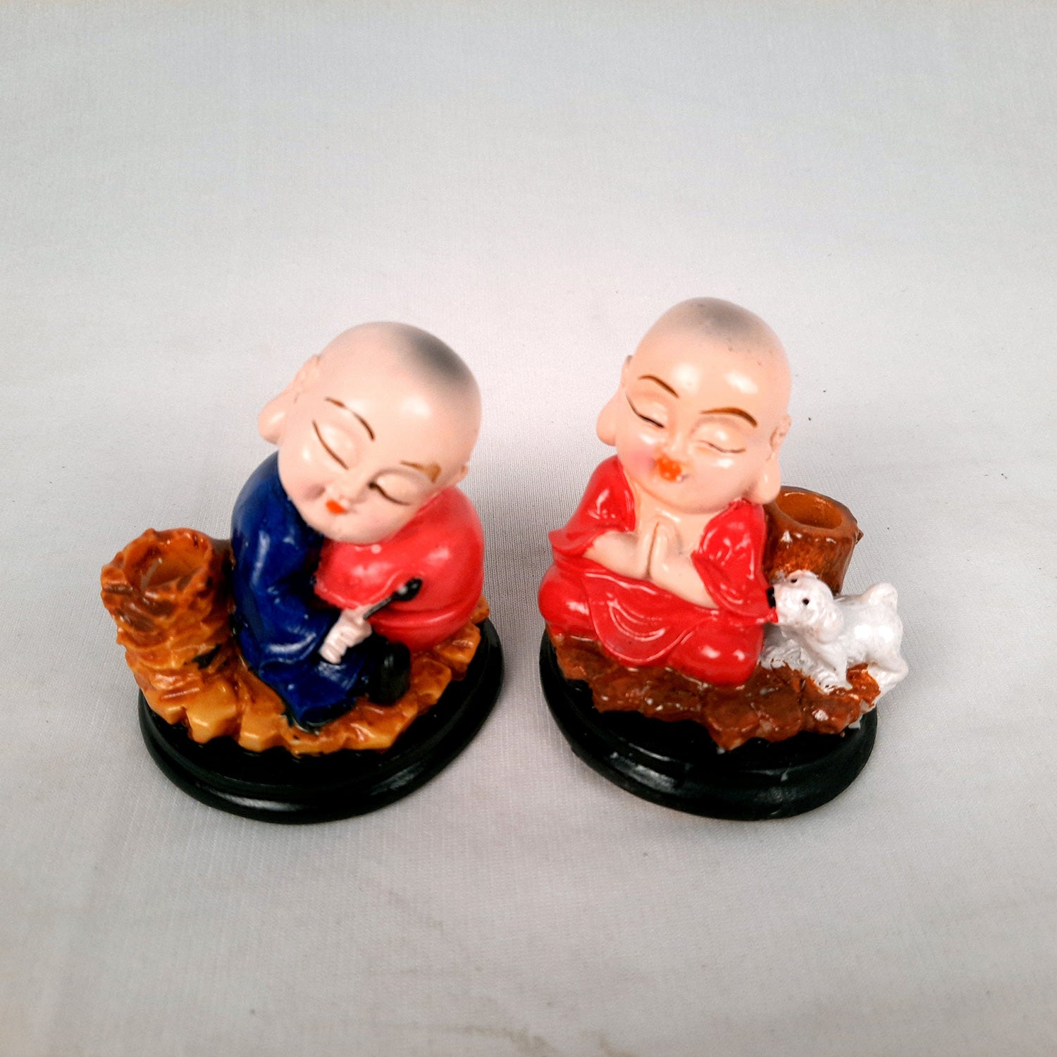 Buddha Baby Monk Showpiece Cum Pen Holder | Feng Shui Decor - For Car Dashboard, Good Luck, Home, Table, Office Decor & Gift -3 inch (Set of 2)- Apkamart