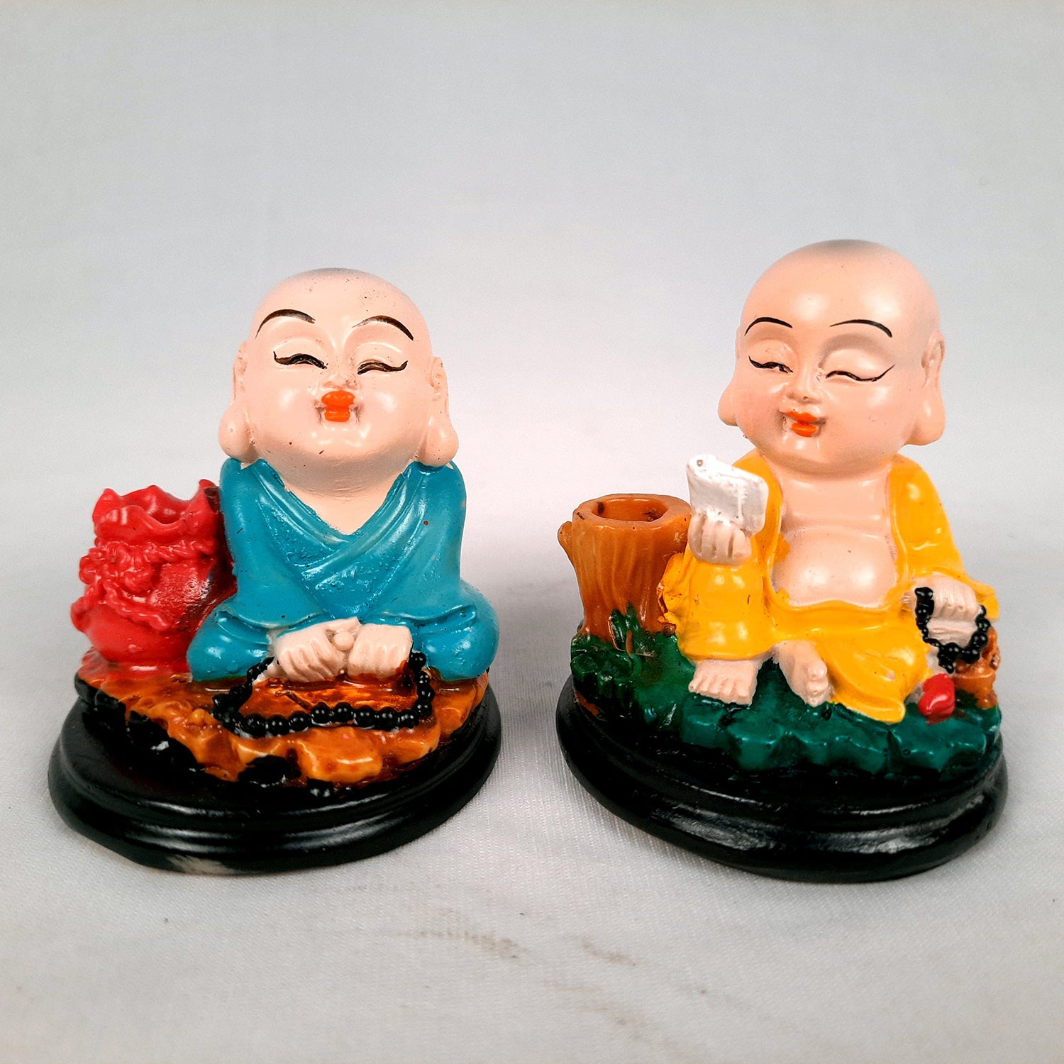 Buddha Baby Monk Showpiece Cum Pen Holder - For Car Dashboard, Good Luck, Home, Table, Office Decor & Gift - 3 Inch (Set of 2)-Apkamart