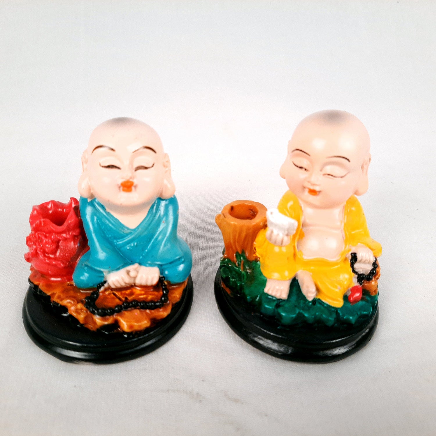 Buddha Baby Monk Showpiece Cum Pen Holder - For Car Dashboard, Good Luck, Home, Table, Office Decor & Gift - 3 Inch (Set of 2)-Apkamart