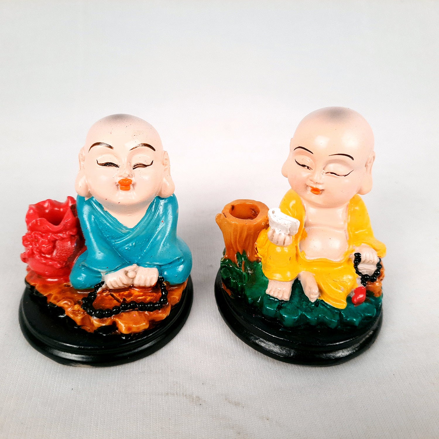 Buddha Baby Monk Showpiece Cum Pen Holder - For Car Dashboard, Good Luck, Home, Table, Office Decor & Gift - 3 Inch (Set of 2)-Apkamart