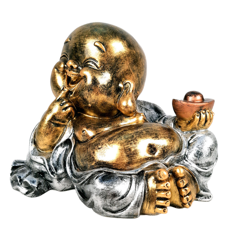 Laughing Buddha Showpiece With Money Bag | Feng Shui Rustic Baby Monk Statue - for Home & Table Decor, Health, Wealth & Gift - Apkamart