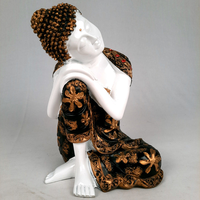 Decorative White Buddha Statue | Sleeping Buddha Showpiece - for Home Decor- 9 inch-Apkamart
