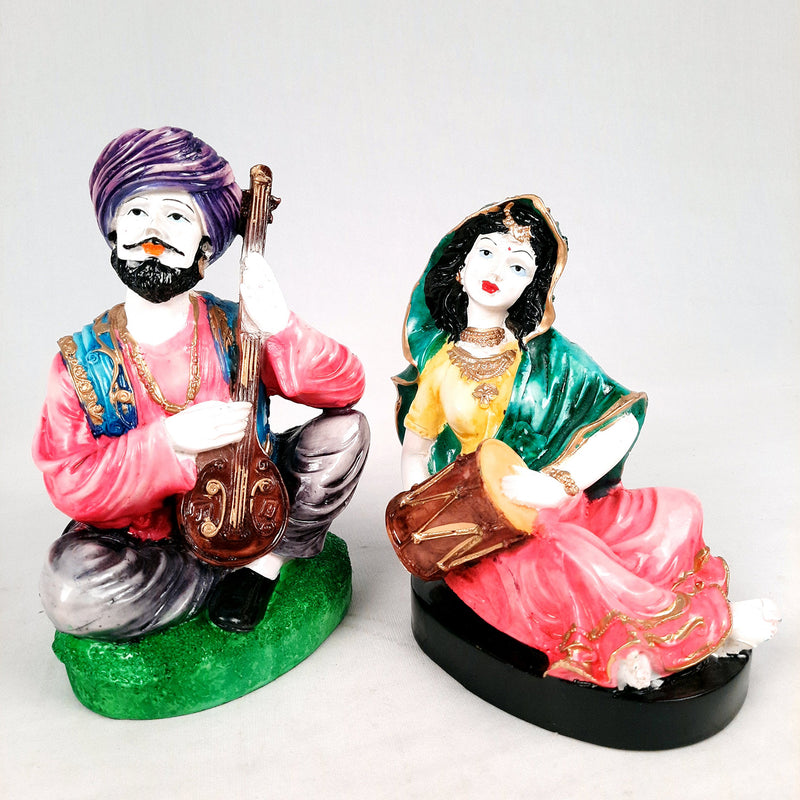 Decorative Couple Musician Showpiece - for Table & Office Decor- 8 inch-Apkamart