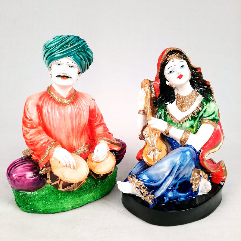 Decorative Couple Musician Showpiece - for Table & Office Decor- 8 inch- Apkamart