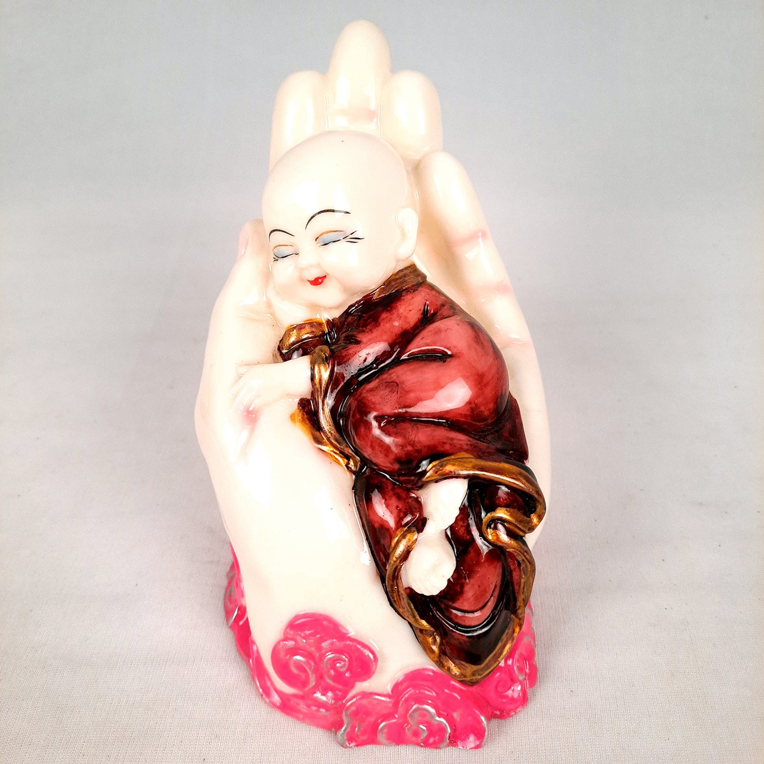 Buddha Baby Monk Showpiece - Palm Design | Feng Shui Decor - For Good Luck, Home, Table, Office Decor & Gift - 5 Inch (Set of 2) - Apkamart