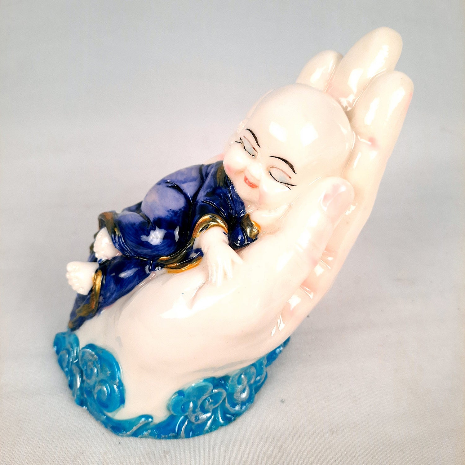 Buddha Baby Monk Showpiece - Palm Design | Feng Shui Decor - For Good Luck, Home, Table, Office Decor & Gift - 5 Inch (Set of 2) - Apkamart