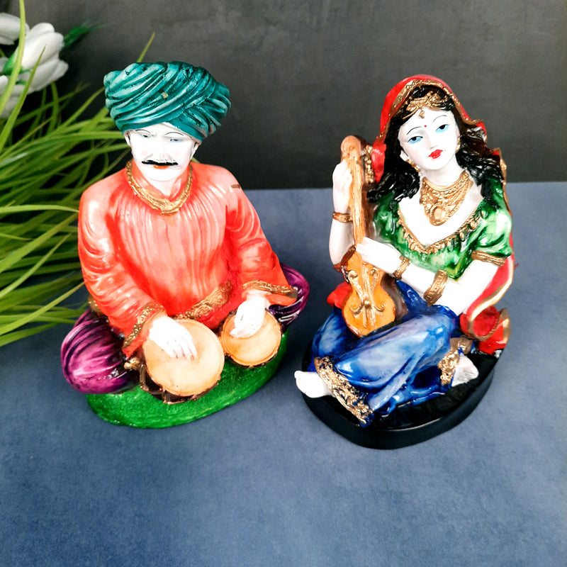 Decorative Couple Musician Showpiece - for Table & Office Decor- 8 inch- Apkamart