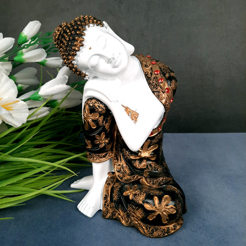 Decorative White Buddha Statue | Sleeping Buddha Showpiece - for Home Decor- 9 inch-Apkamart