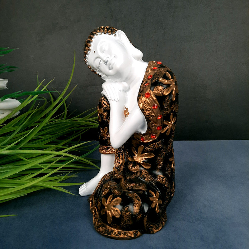 Decorative White Buddha Statue | Sleeping Buddha Showpiece - for Home Decor- 9 inch-Apkamart