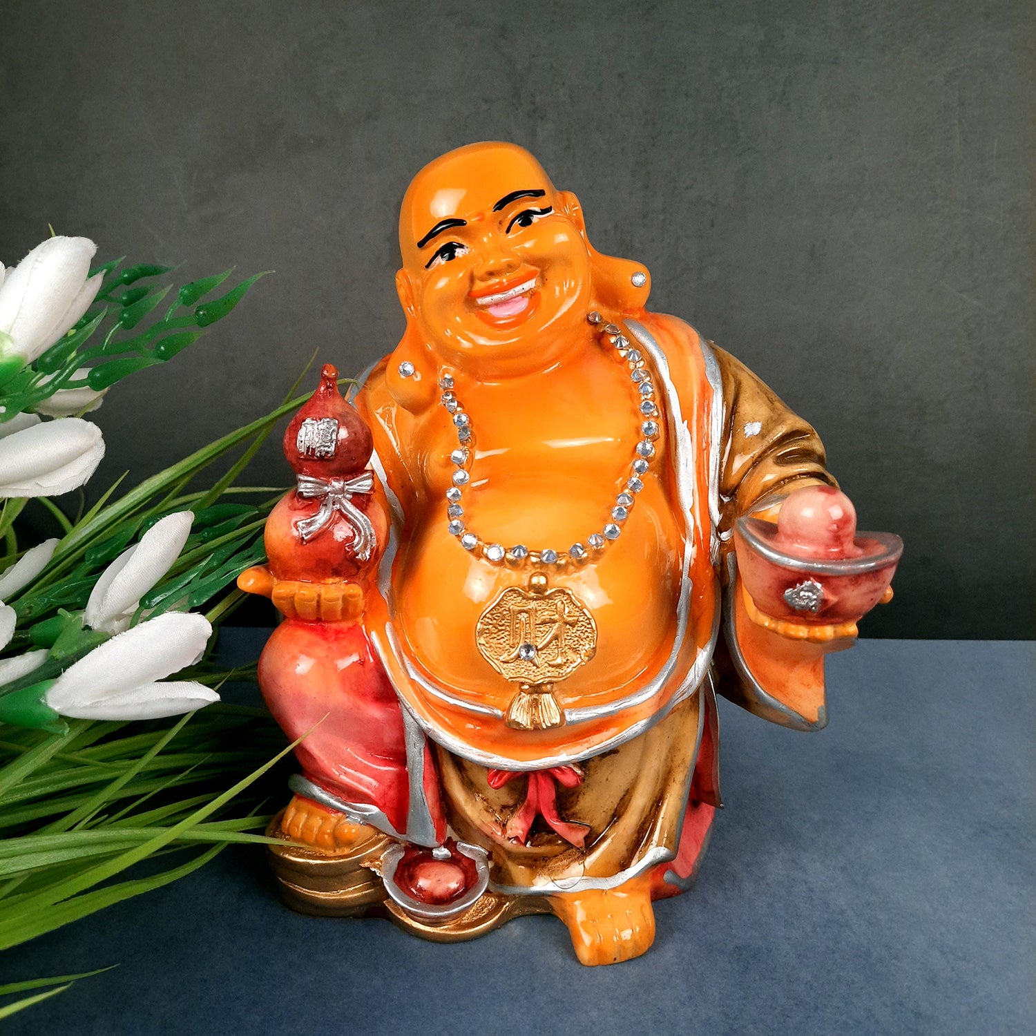 Laughing Buddha Statue | Happy Man Showpiece - for Money, Wealth, Health, Good Luck, Home, Table & Office Decor & Gift - 10 Inch - Apkamart