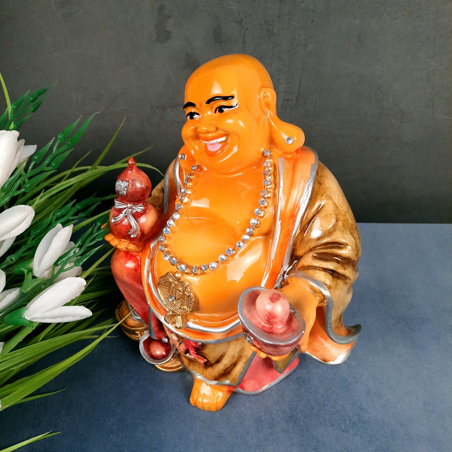 JaipurCrafts Little Baby Cheerish Mood Laughing Buddha with Umbrella Child  Monk Statue Showpiece - 16.51 cm Child Monk for Home/Office