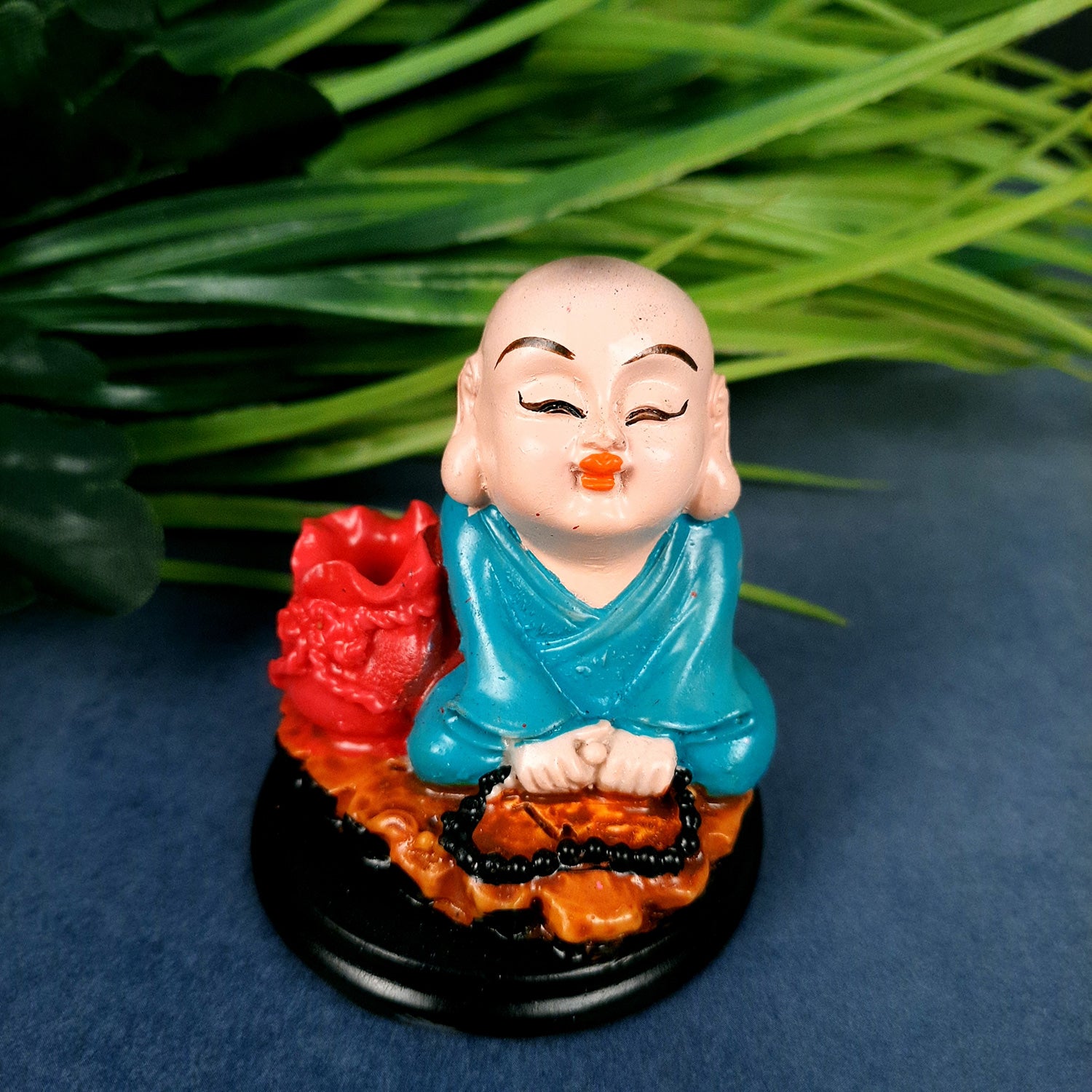 Buddha Baby Monk Showpiece Cum Pen Holder - For Car Dashboard, Good Luck, Home, Table, Office Decor & Gift - 3 Inch (Set of 2)-Apkamart