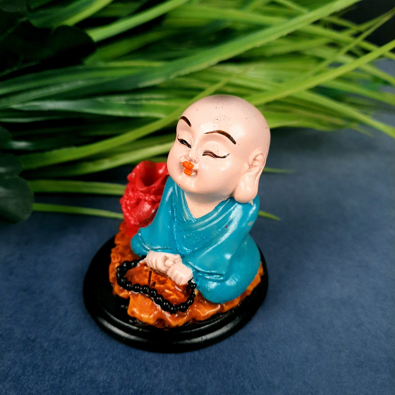 Buddha Baby Monk Showpiece Cum Pen Holder | Feng Shui Decor - For Car Dashboard, Good Luck, Home, Table, Office Decor & Gift -Apkamart #Color_Light Blue
