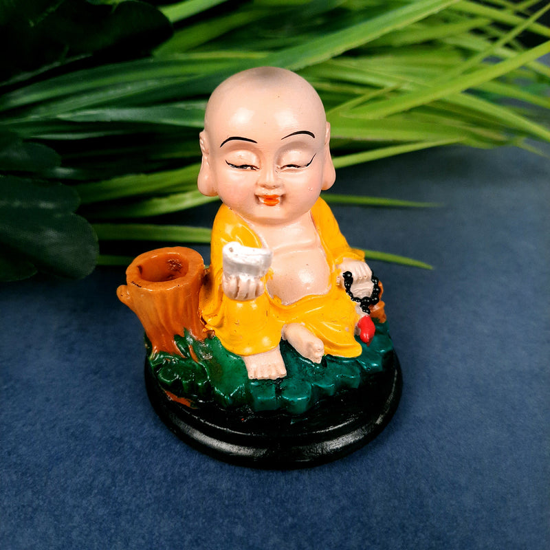 Buddha Baby Monk Showpiece Cum Pen Holder | Feng Shui Decor - For Car Dashboard, Good Luck, Home, Table, Office Decor & Gift -Apkamart