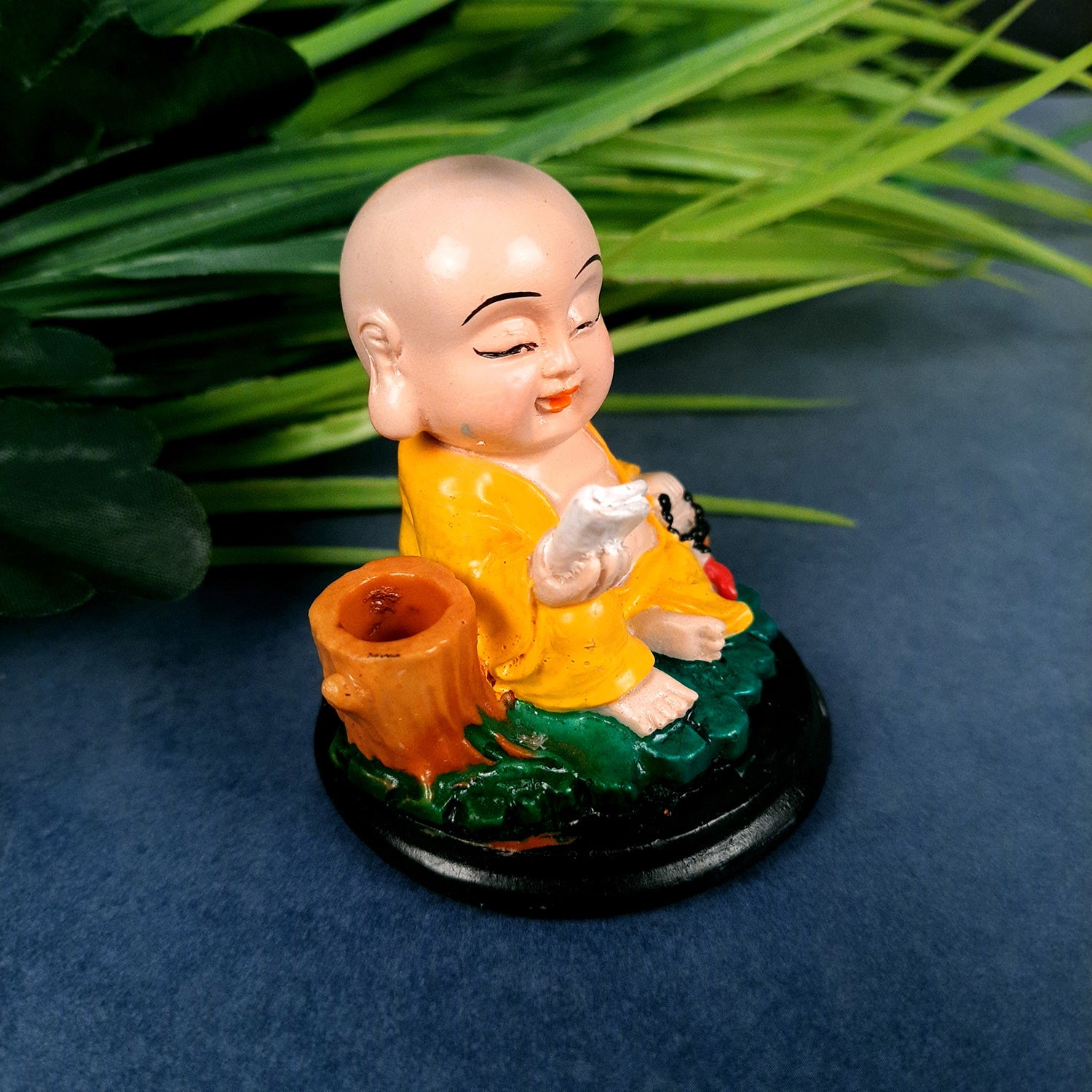 Buddha Baby Monk Showpiece Cum Pen Holder - For Car Dashboard, Good Luck, Home, Table, Office Decor & Gift - 3 Inch (Set of 2)-Apkamart