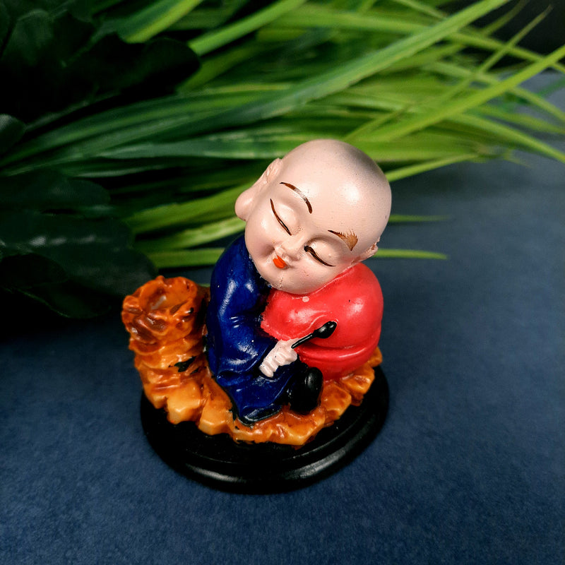 Buddha Baby Monk Showpiece Cum Pen Holder | Feng Shui Decor - For Car Dashboard, Good Luck, Home, Table, Office Decor & Gift -3 inch (Set of 2)- Apkamart