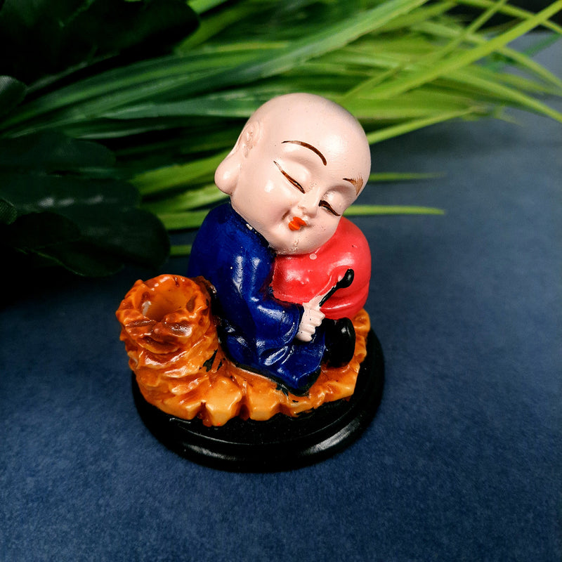 Buddha Baby Monk Showpiece Cum Pen Holder | Feng Shui Decor - For Car Dashboard, Good Luck, Home, Table, Office Decor & Gift -Apkamart