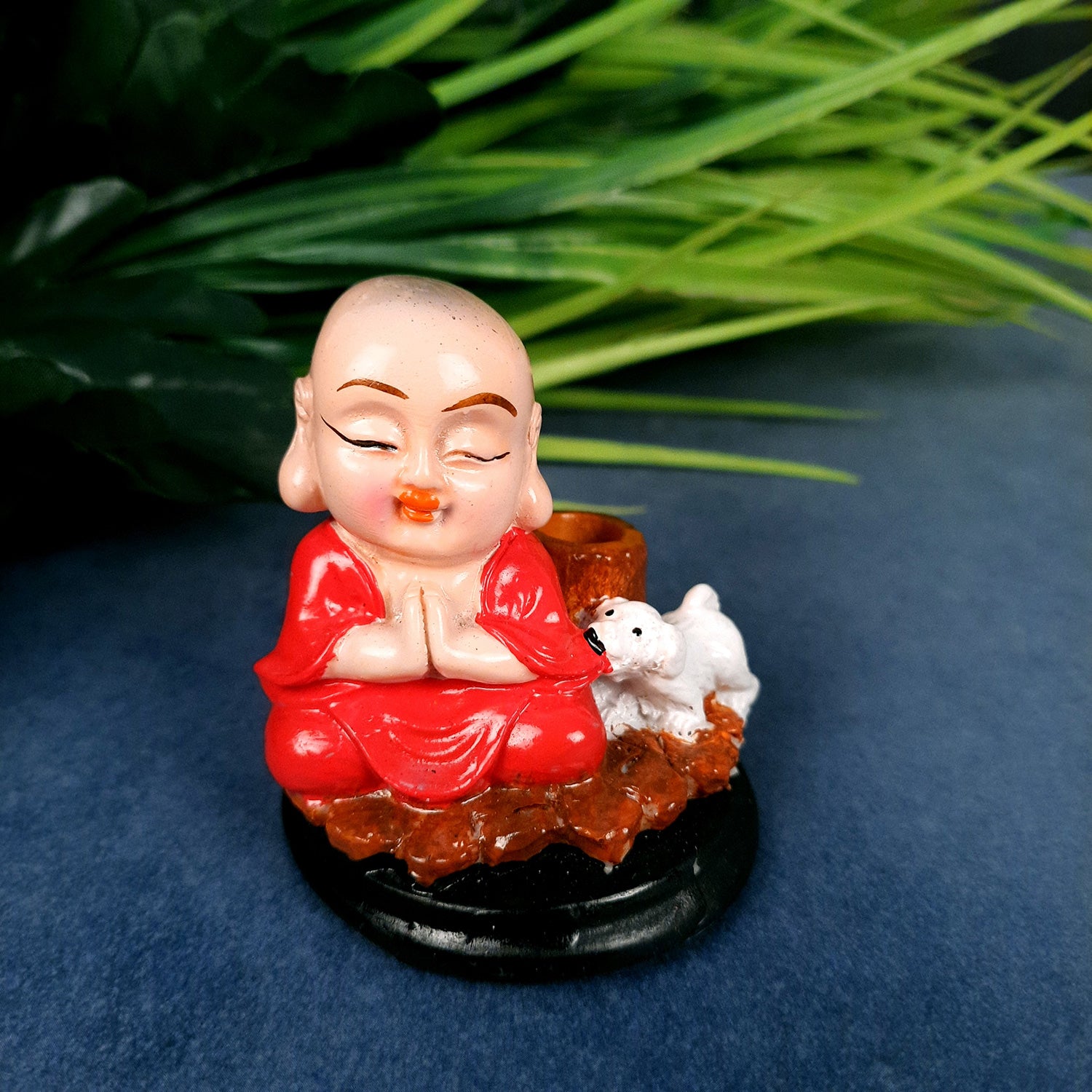 Buddha Baby Monk Showpiece Cum Pen Holder | Feng Shui Decor - For Car Dashboard, Good Luck, Home, Table, Office Decor & Gift -3 inch (Set of 2)- Apkamart