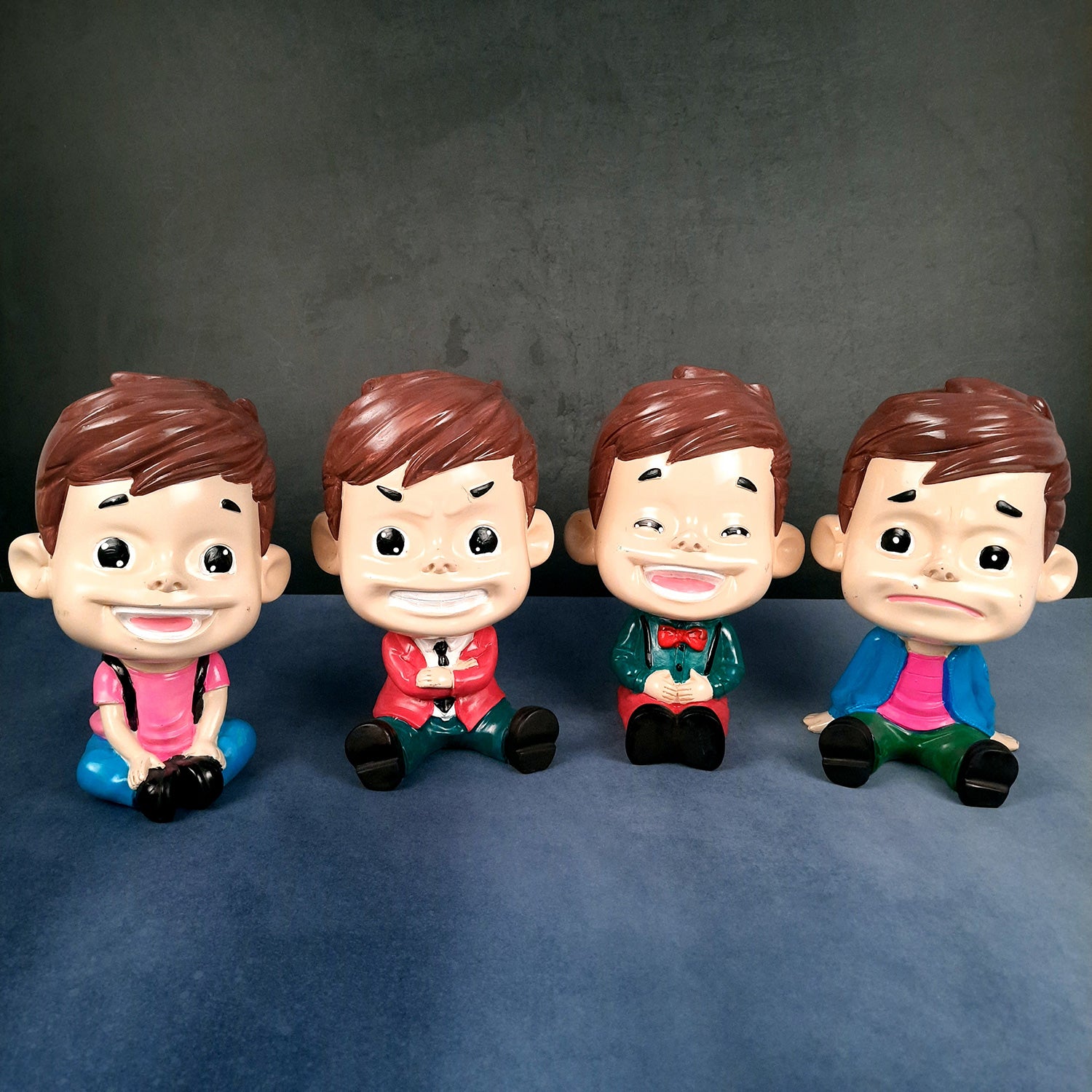 Decorative Sitting Boys Showpiece Human Figurine | Cute Resin Showpiece - for Living Room, Home, Table Decor, Gift for Him - 8 Inch (Set of 4)-Apkamart