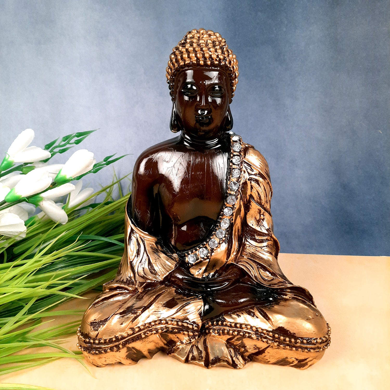 Buddha Statue with | Lord Gautam Buddha Showpiece in Meditation Pose - For Living room, Home, Table, Office Decor & Gift - 11 Inch - Apkamart