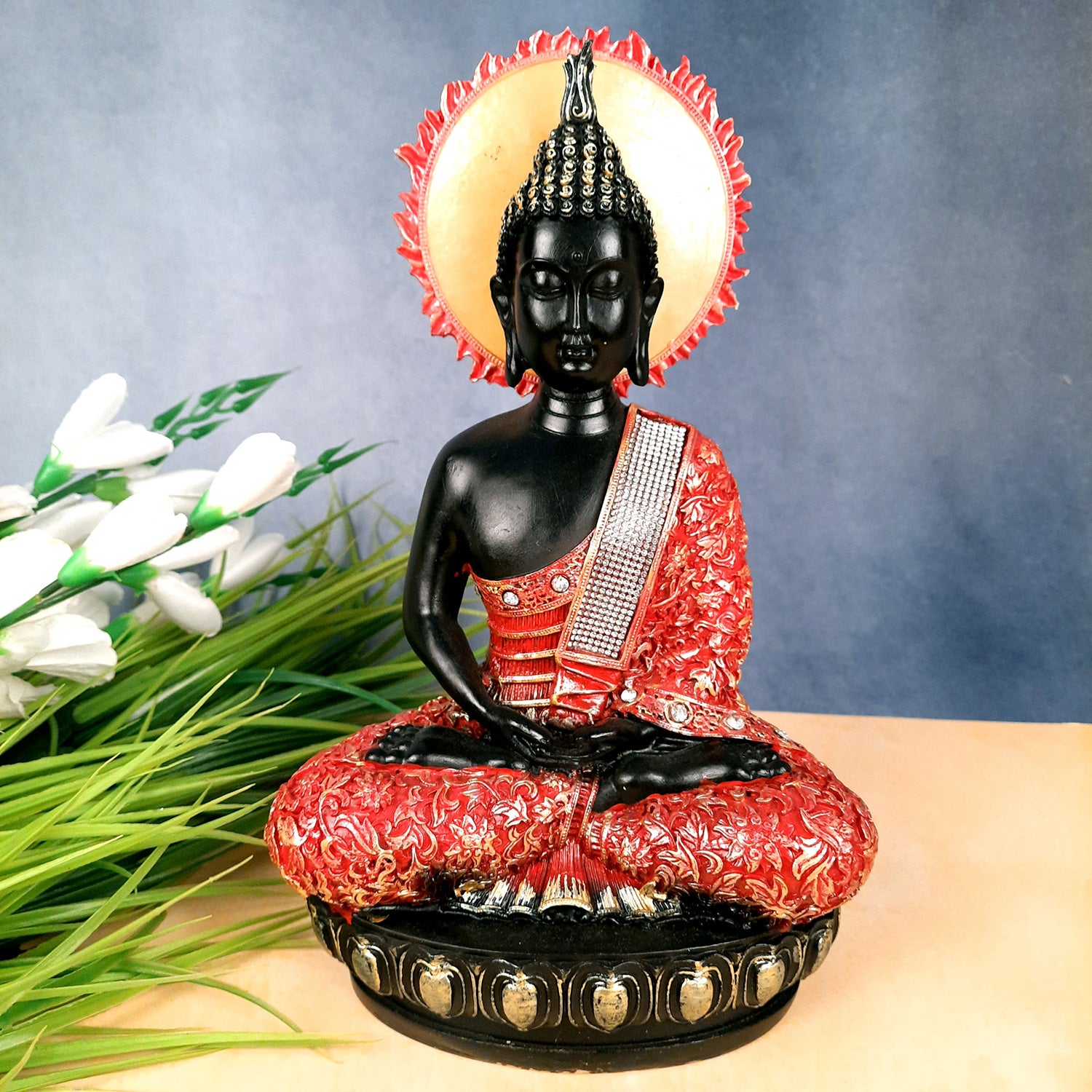 Decorative Black Buddha Statue | Meditating Buddha Showpiece - for Home Decor Showpiece- 12 inch-Apkamart