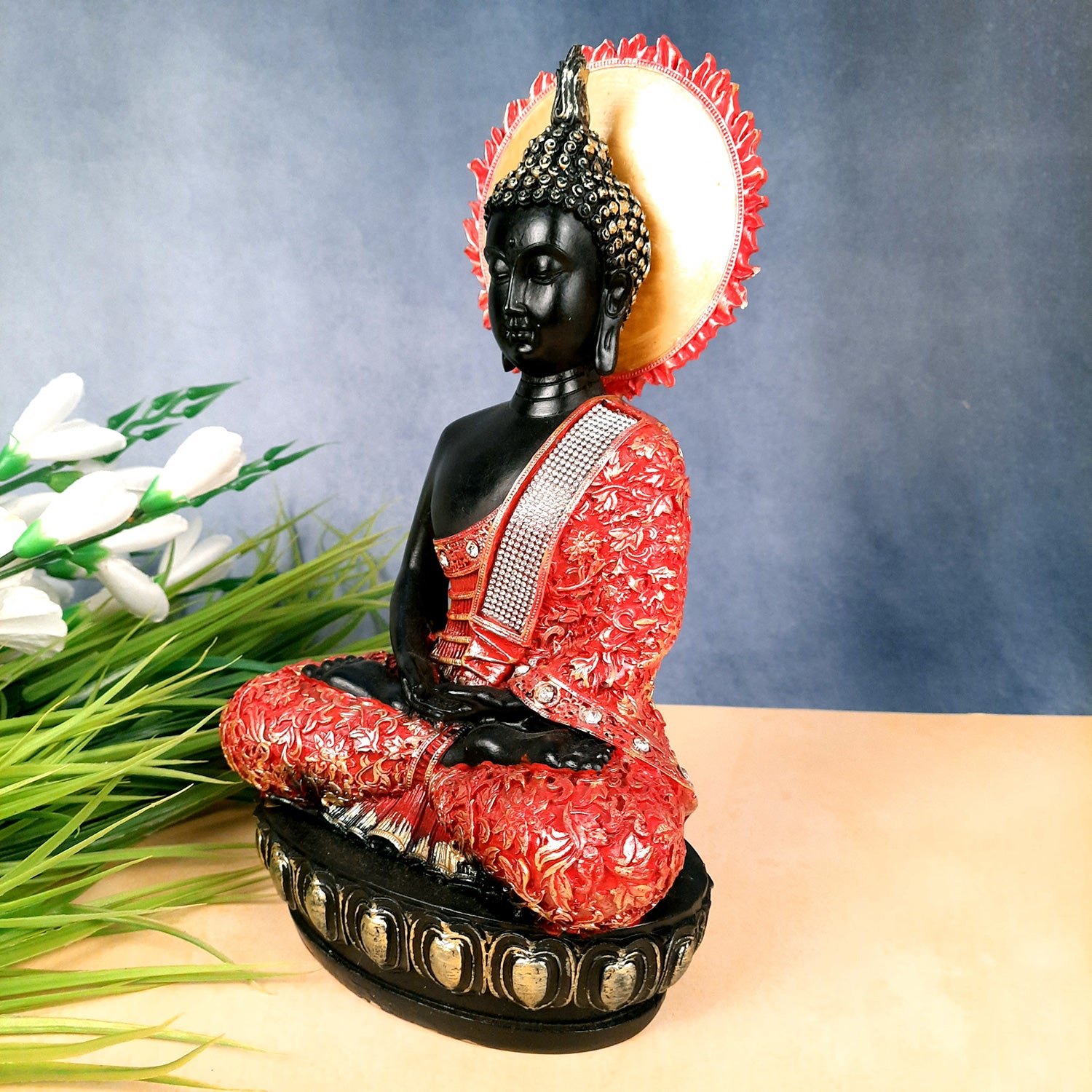 Decorative Black Buddha Statue | Meditating Buddha Showpiece - for Home Decor Showpiece- 12 inch-Apkamart