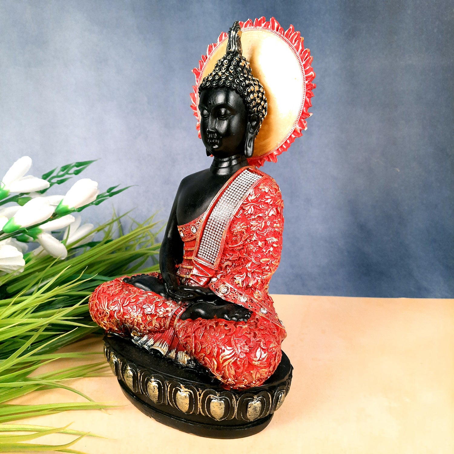 Decorative Black Buddha Statue | Meditating Buddha Showpiece - for Home Decor Showpiece- 12 inch-Apkamart