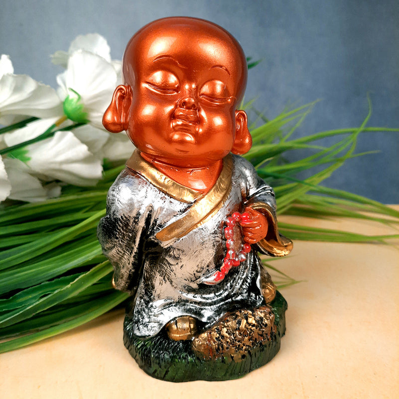 Buddha Baby Monk Showpiece | Feng Shui Decor - For Good Luck, Home, Table, Office Decor & Gift - 5 Inch (Set of 3) - Apkamart
