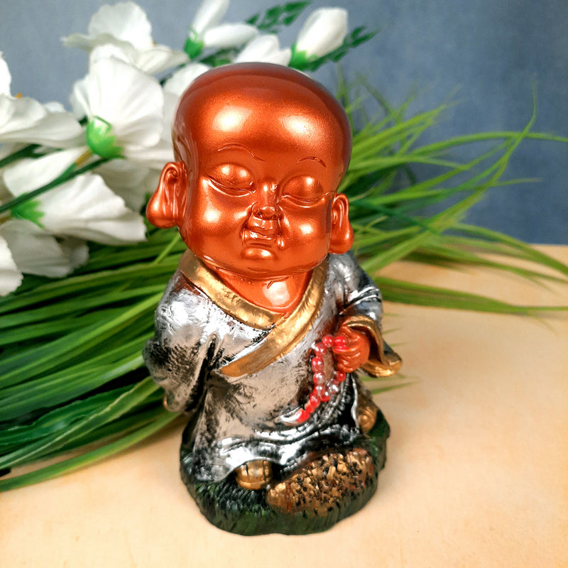 Buddha Baby Monk Showpiece | Feng Shui Decor - For Good Luck, Home, Table, Office Decor & Gift - 5 Inch (Set of 3) - Apkamart