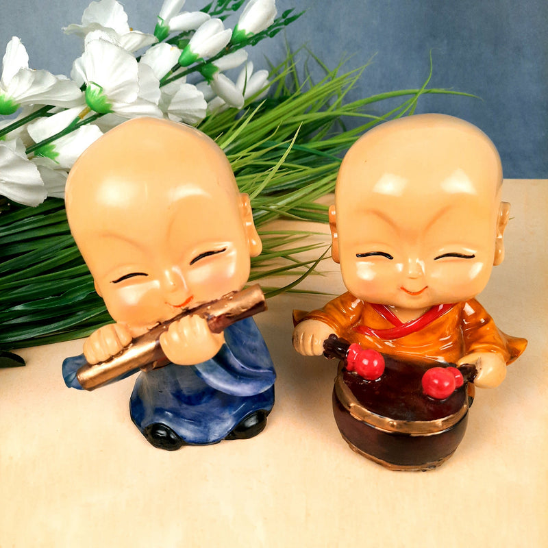 Baby Monk Showpiece | Baby Buddha Feng Shui Decor - For Good Luck, Home, Table, Office Decor & Gift - 5 Inch (Set of 4) - Apkamart