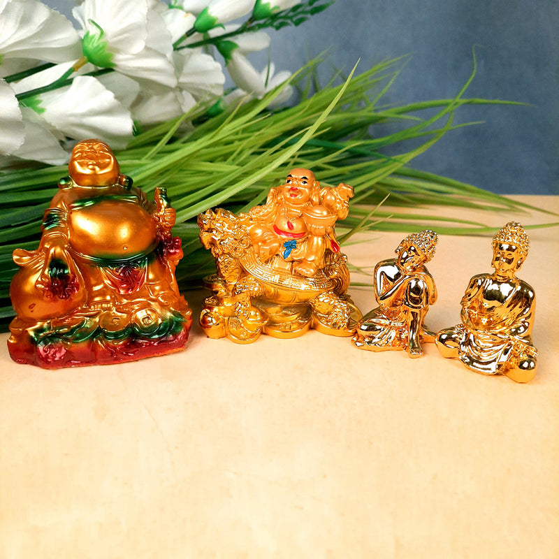 Decorative Laughing Buddha & Buddha Showpiece -for Good Luck, Home & Table Decor, Wealth, Prosperity & Gift (Set of 4)-Apkamart