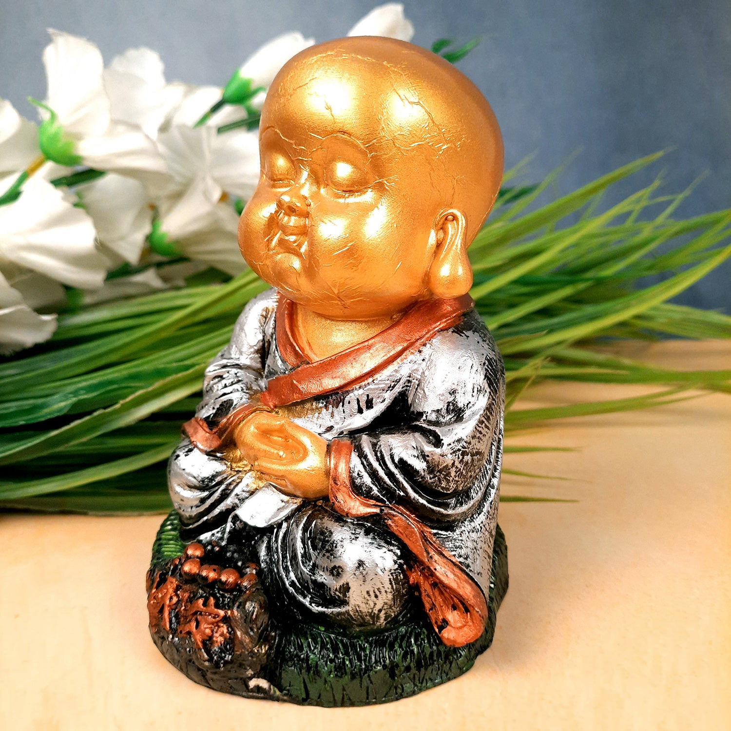 Buddha Baby Monk Showpiece | Feng Shui Child Monk Statue - for Home & Table Decor, Health, Wealth, Office Desk & Gift - Set of 3 -Apkamart