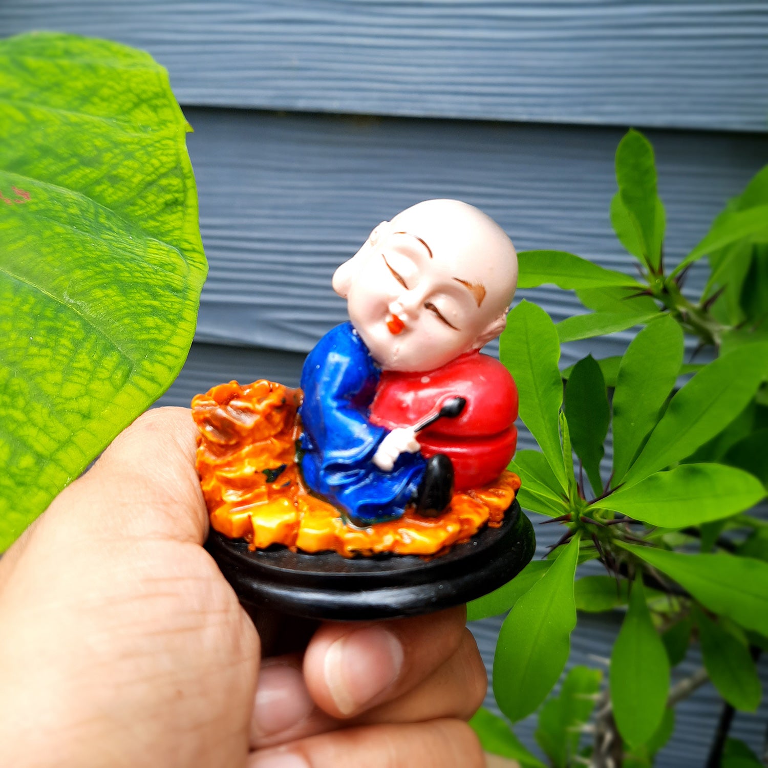 Buddha Baby Monk Showpiece Cum Pen Holder | Feng Shui Decor - For Car Dashboard, Good Luck, Home, Table, Office Decor & Gift -Apkamart #Color_Dark Blue