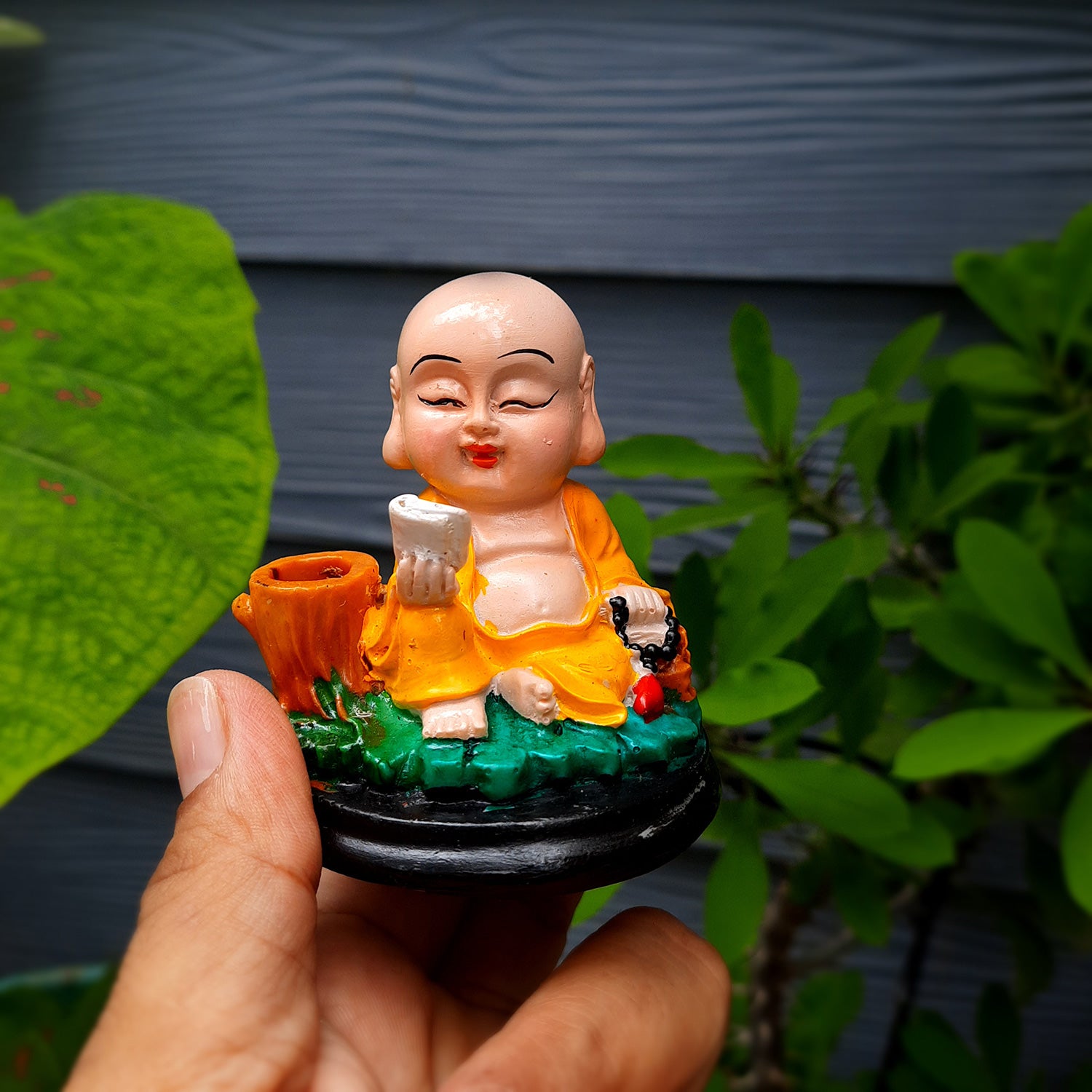 Buddha Baby Monk Showpiece Cum Pen Holder | Feng Shui Decor - For Car Dashboard, Good Luck, Home, Table, Office Decor & Gift -Apkamart #Color_Yellow