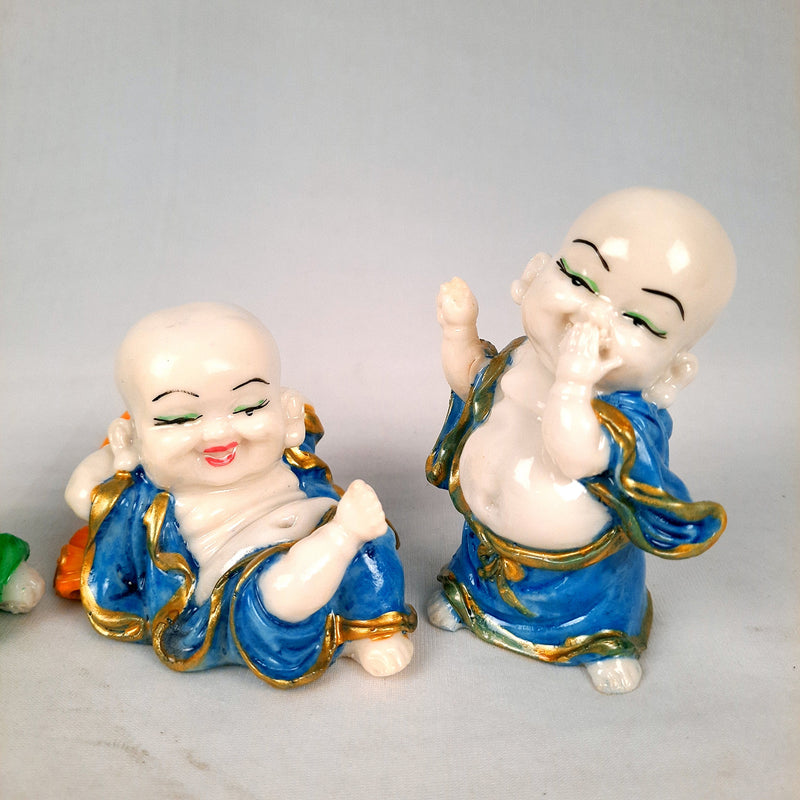 Buddha Baby Monk Showpiece| Feng Shui Decor - for Car Dashboard, Good Luck, Home, Table, Office Decor & Gift- 4 inch (Set of 3)- Apkamart