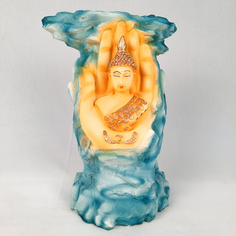 Buddha Statue Cum Vase | Flower Pot with Lord Gautam Buddha Showpiece - for Living Room, Home, Table, Office Decor & Gift- 11 inch(Blue)- Apkamart