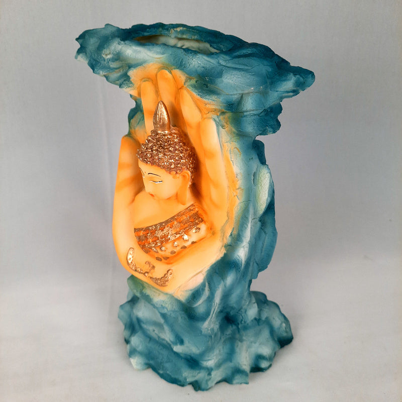 Buddha Statue Cum Vase | Flower Pot with Lord Gautam Buddha Showpiece - for Living Room, Home, Table, Office Decor & Gift- 11 inch(Blue)- Apkamart