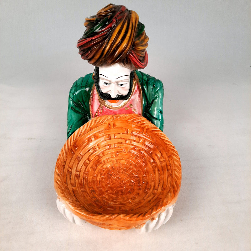 Multipurpose Basket Cum Showpiece - Village Couple Holding Basket Design | Decorative Tokri Organizer - For Home, Table, Dining, Dressing, Kitchen Decor & Gift - 8 Inch (Set of 2) - Apkamart