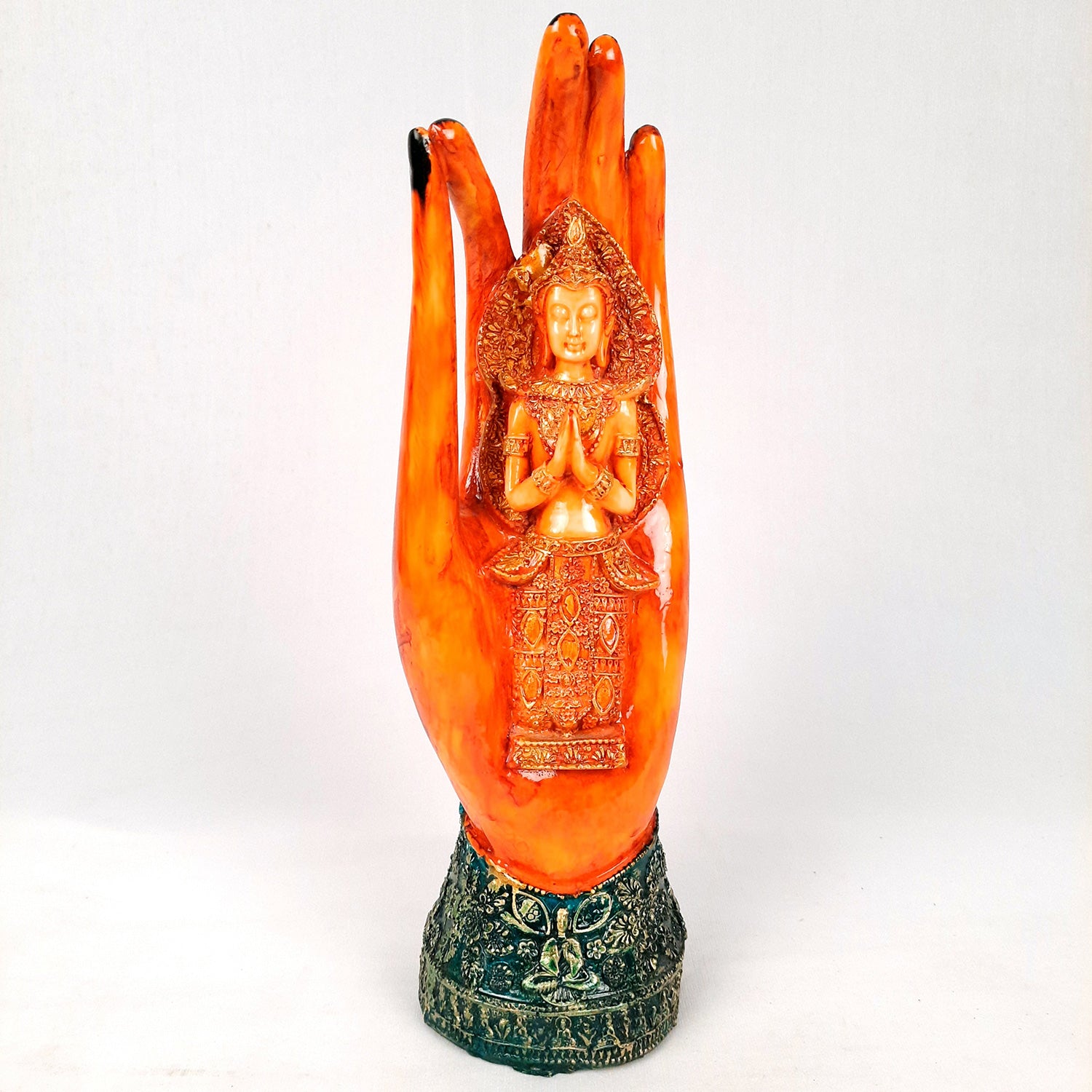 Palm Buddha Showpiece | Buddha in Meditation Statue - For Living room, Home, Table, Office Decor & Gift - 10 Inch - Apkamart