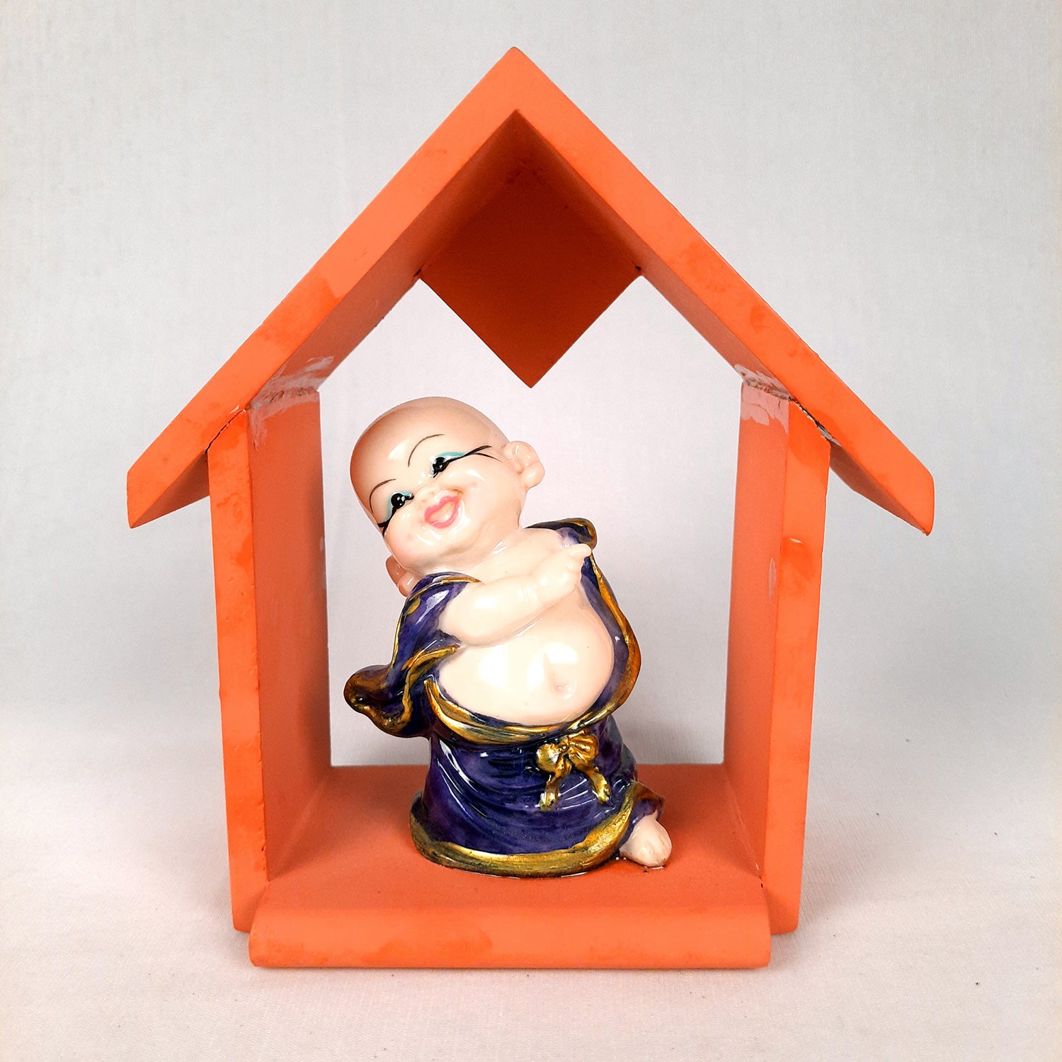 Buddha Baby Monk Showpiece - Hut Design | Wall Hanging Cum Table Feng Shui Decor - For Good Luck, Home, Wall Table, Office Decor & Gift - 7 Inch - Apkamart