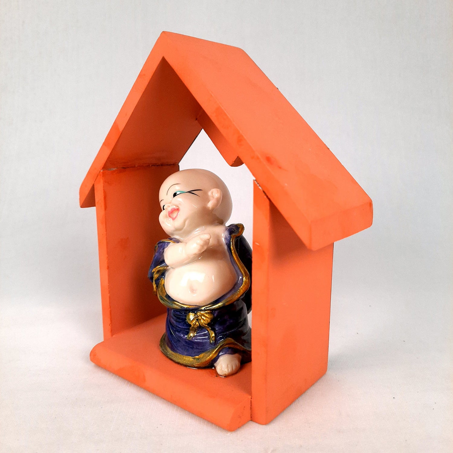 Buddha Baby Monk Showpiece - Hut Design | Wall Hanging Cum Table Feng Shui Decor - For Good Luck, Home, Wall Table, Office Decor & Gift - 7 Inch - Apkamart