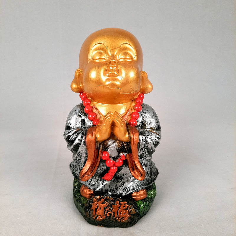 Buddha Baby Monk Showpiece Set | Child Monk Feng Shui Decor - For Good Luck, Home, Table, Office Decor, Garden & Gift - 5 Inch (Set of 3) - Apkamart