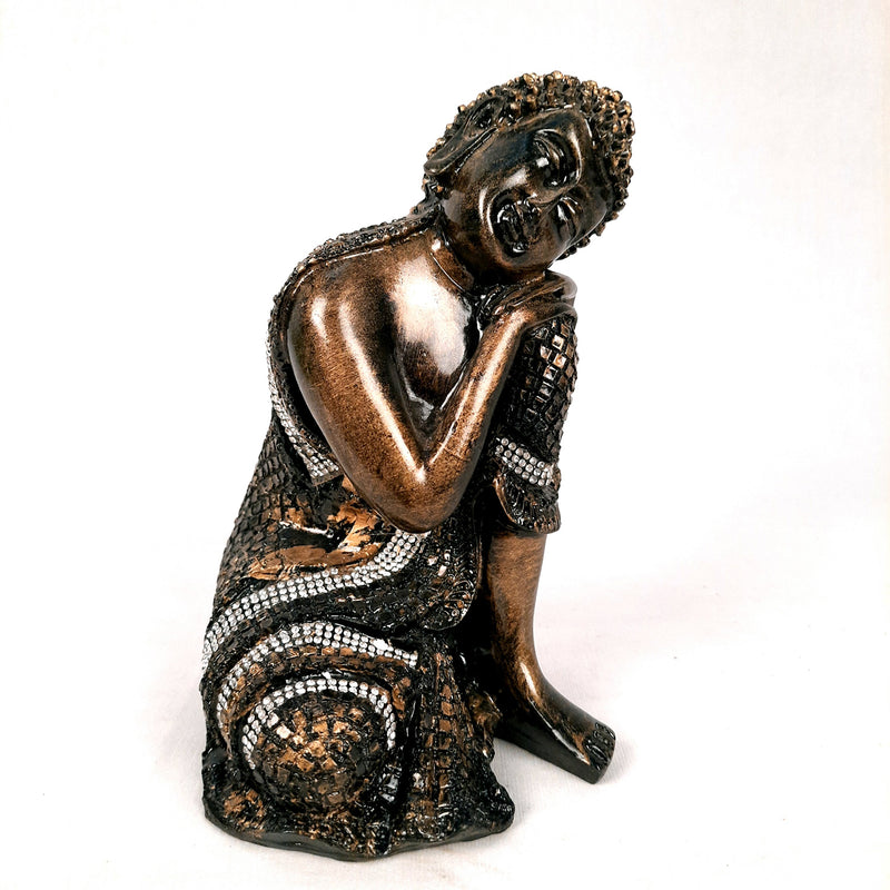 Buddha Statue Idol | Lord Gautam Buddha Showpiece -in Relaxing Pose - for Living Room, Home, Table, Office Decor & Gift -7 inch- Apkamart