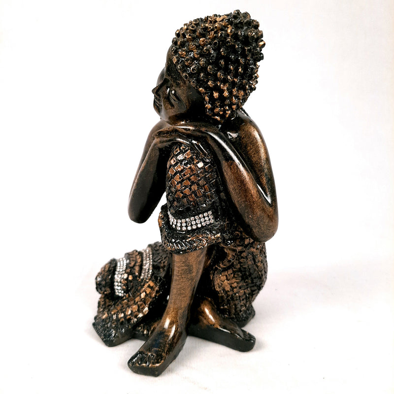 Buddha Statue Idol | Lord Gautam Buddha Showpiece -in Relaxing Pose - for Living Room, Home, Table, Office Decor & Gift -7 inch- Apkamart