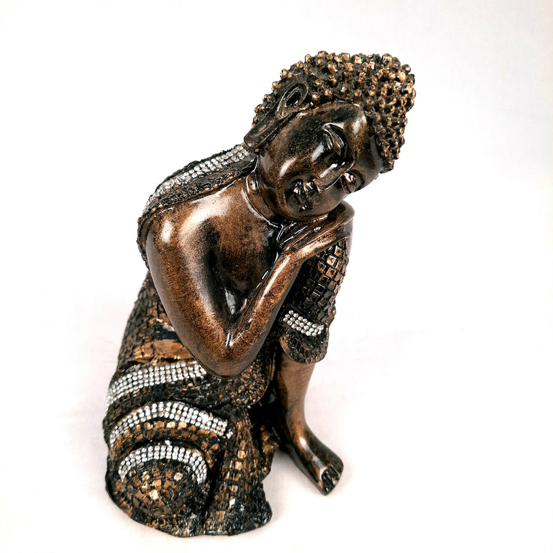 Buddha Statue Idol | Lord Gautam Buddha Showpiece -in Relaxing Pose - for Living Room, Home, Table, Office Decor & Gift -7 inch- Apkamart