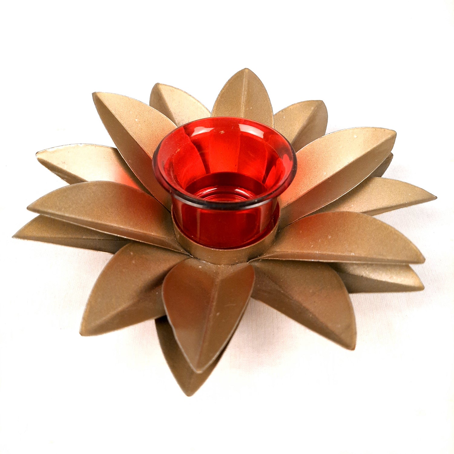 Tea Light Candle Holder - Lotus Design | Candle T Light Stand with Glass Cup - for Home, Table, Shelf, Dining Table Decor - 7 Inch - Apkamart