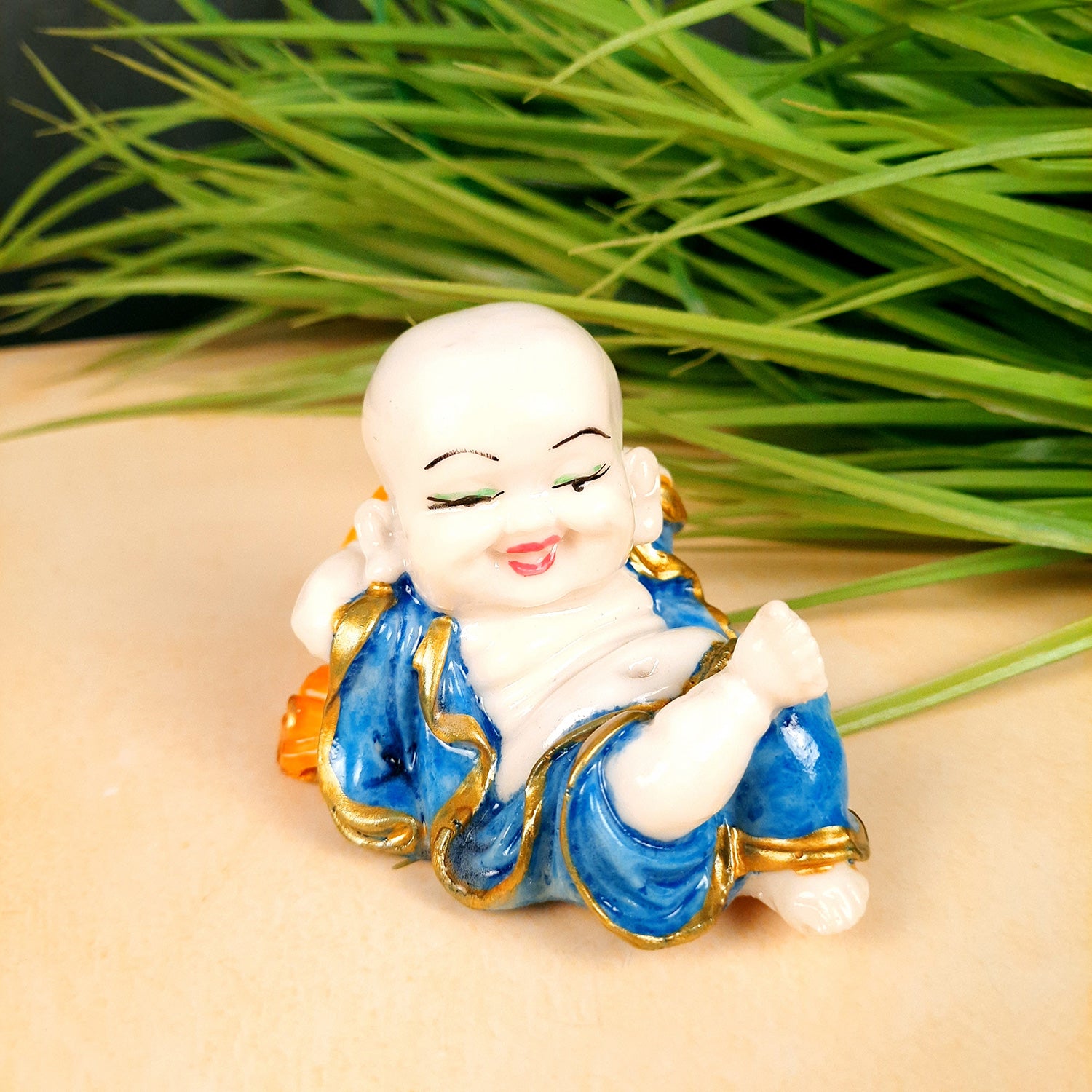 Baby Buddha Relaxing Showpiece | Feng Shui Table Decor - for Car Dashboard, Good Luck, Home, Table, Office Decor & Gift- 3 inch-apkamart