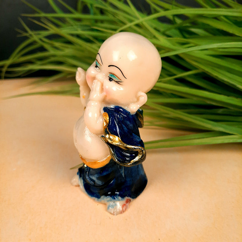 Buddha Baby Monk Showpiece|Happy Monk Feng Shui Table Decor - for Car Dashboard, Good Luck, Home, Office Decor & Gift- 4 inch-Apkamart