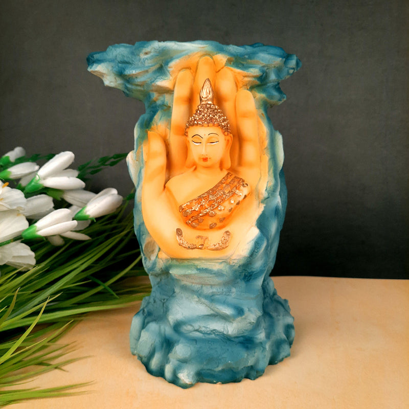Buddha Statue Cum Vase | Flower Pot with Lord Gautam Buddha Showpiece - for Living Room, Home, Table, Office Decor & Gift- 11 inch(Blue)- Apkamart